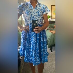 Blue Floral Women's Dress Jayshree Dalal Size M 💙🤍